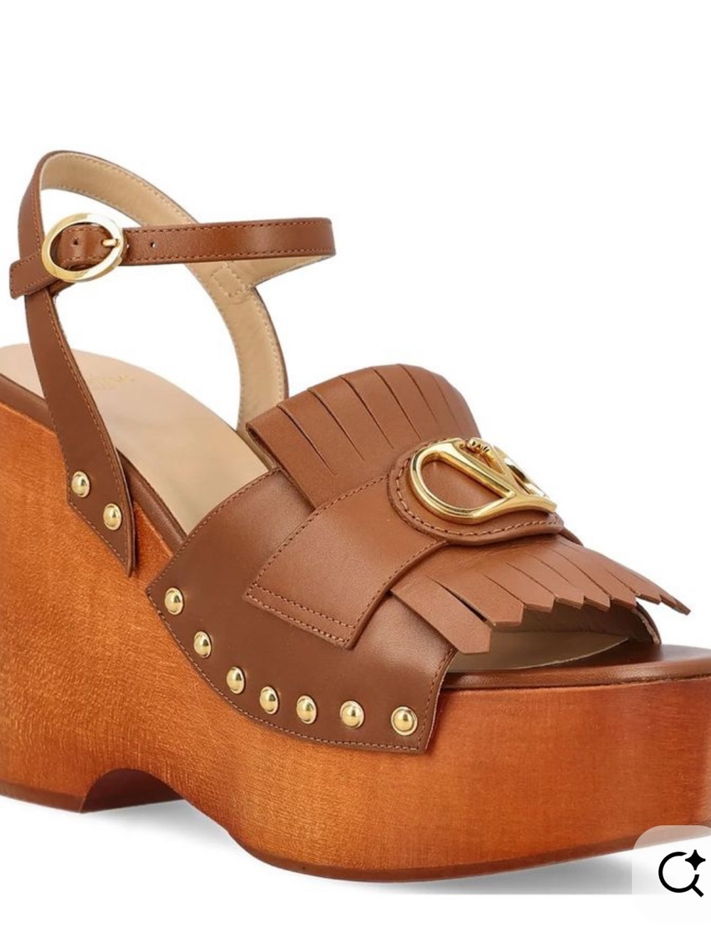 Valentino Brown Leather Platform Sandal with Gold Hardware